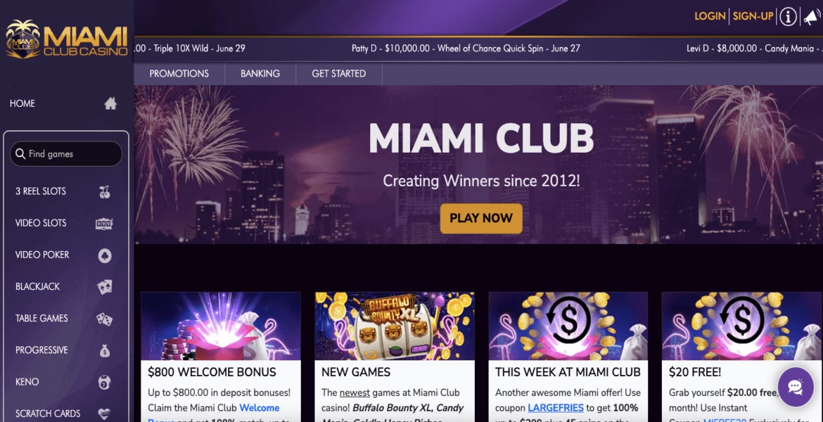 Miami Club online casino přihlášení a registrace